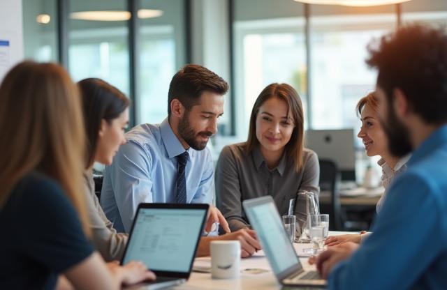 Team members collaborating in an office setting